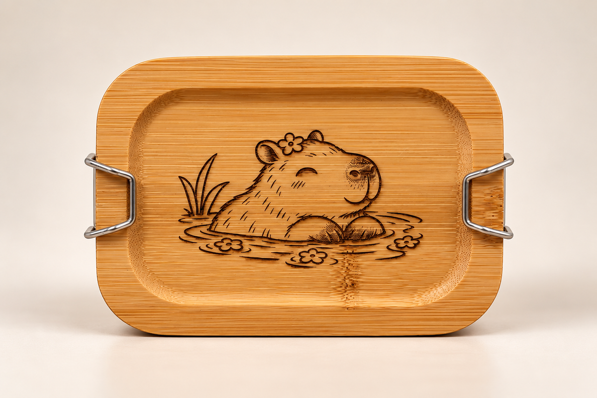 Personalisierte Edelstahl-Lunchbox mit Bambusdeckel