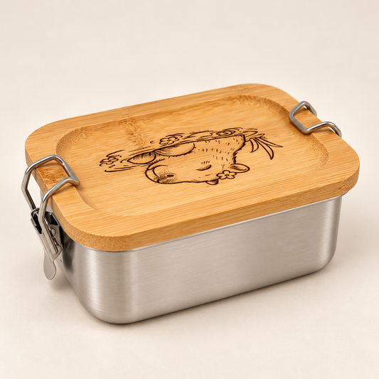 Personalisierte Edelstahl-Lunchbox mit Bambusdeckel