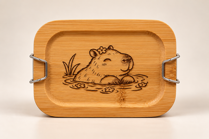 Personalisierte Edelstahl-Lunchbox mit Bambusdeckel