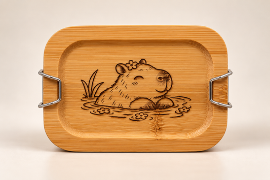 Personalisierte Edelstahl-Lunchbox mit Bambusdeckel